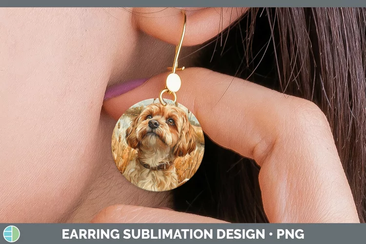 Autumn Dogs Lhasa Apso Round Earrings Sublimation Earrings D