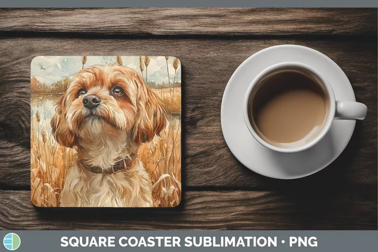 Autumn Dogs Lhasa Apso Square Coaster Sublimation Coaster De