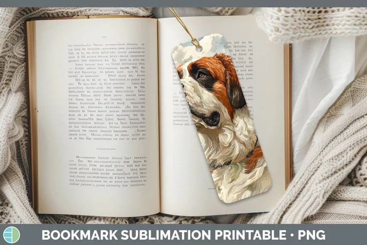 Autumn Dogs Saint Bernard Bookmark Sublimation Printable Des