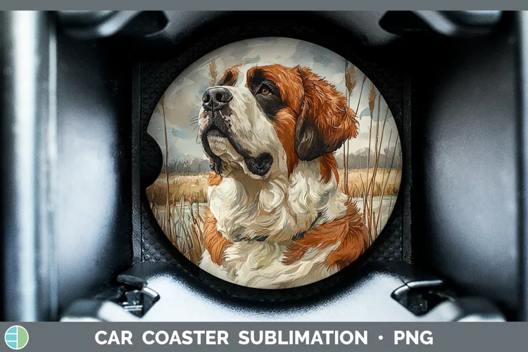 Autumn Dogs Saint Bernard Car Coaster Sublimation Coaster De