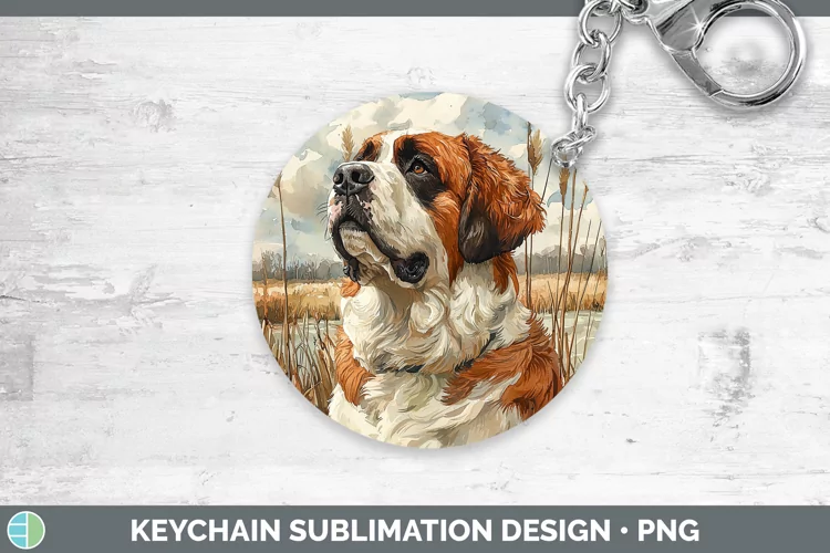 Autumn Dogs Saint Bernard Keychain Sublimation Keyring Desig