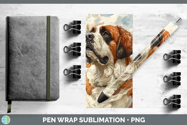 Autumn Dogs Saint Bernard Pen Wrap Sublimation Epoxy Pen Des