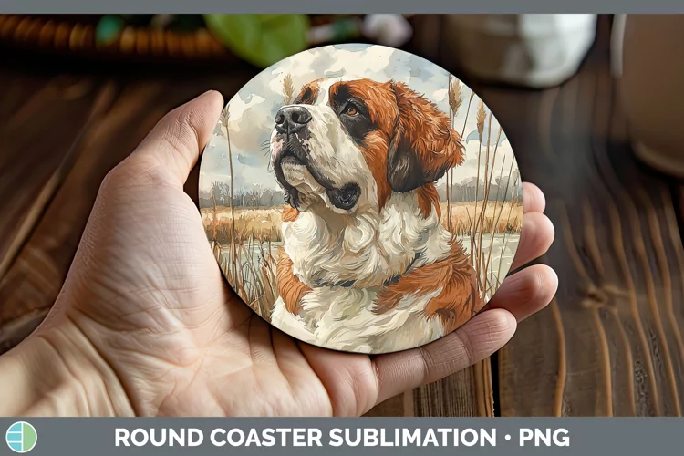 Autumn Dogs Saint Bernard Round Coaster Sublimation Coaster