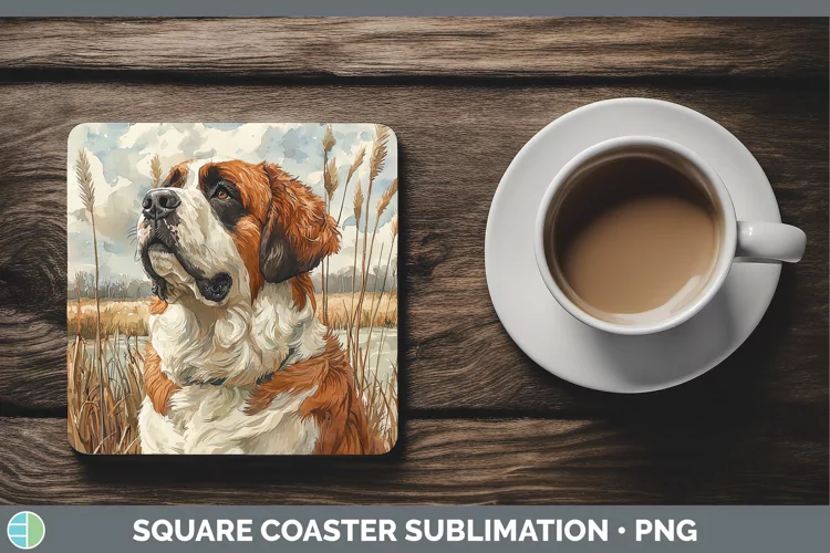 Autumn Dogs Saint Bernard Square Coaster Sublimation Coaster