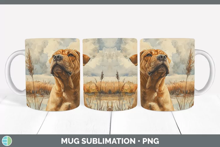 Autumn Dogs Shar Pei Mug Wrap Sublimation Coffee Cup Designs