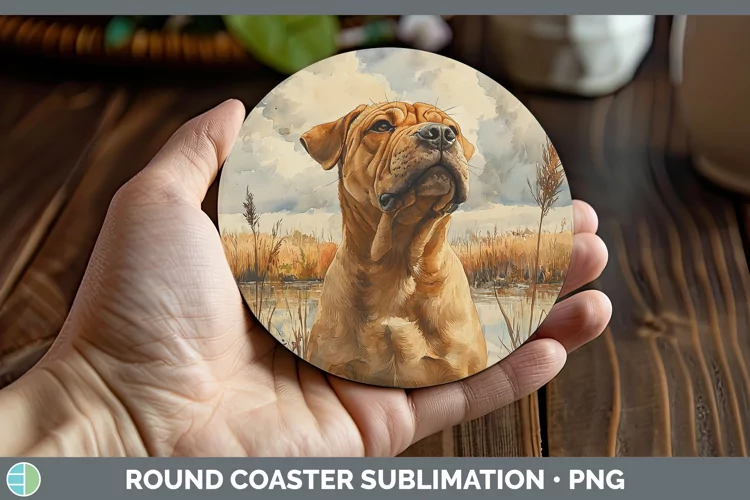 Autumn Dogs Shar Pei Round Coaster Sublimation Coaster Desig
