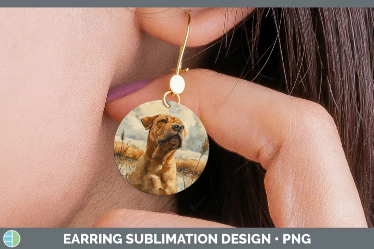 Autumn Dogs Shar Pei Round Earrings Sublimation Earrings Des
