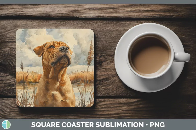 Autumn Dogs Shar Pei Square Coaster Sublimation Coaster Desi