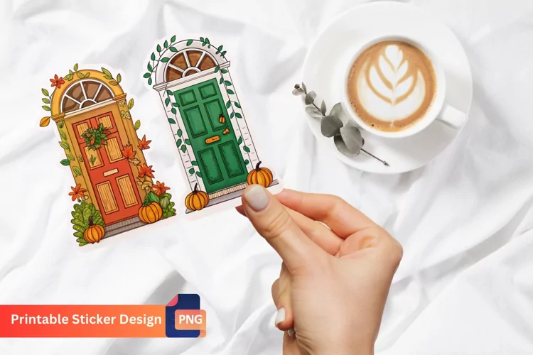 Autumn Doors Sticker, Harvest Door Sticker, Pumpkin Door Art