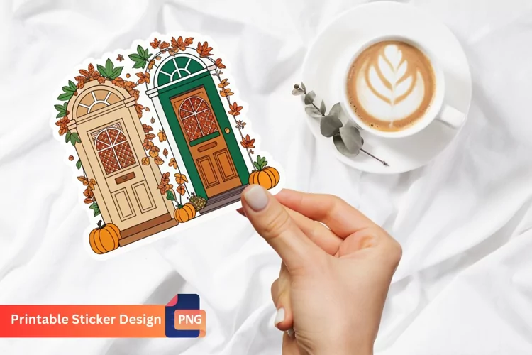 Autumn Doors Sticker, Harvest Door Sticker, Pumpkin Door Art