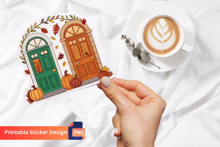 Autumn Doors Sticker, Harvest Door Sticker, Pumpkin Door Art example image 1