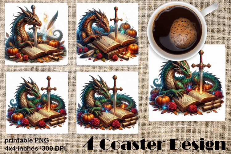 Fantasy Dragon Book Coasters | Cozy Fall Dragon Sublimation