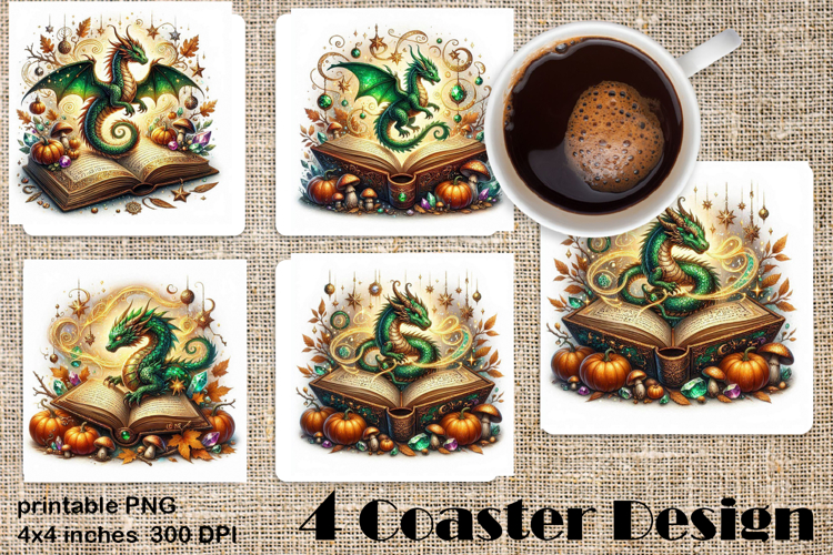 Fantasy Dragon Book Coasters | Cozy Fall Dragon Sublimation