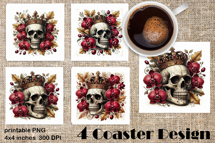 Dark Academia Floral Skull square coasters Sublimation