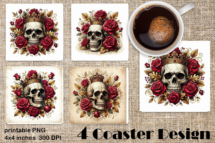 Dark Academia Floral Skull square coasters Sublimation