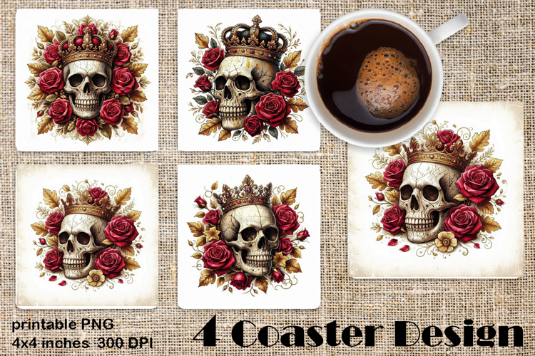 Dark Academia Floral Skull square coasters Sublimation
