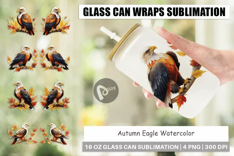 Glass Can Wraps Autumn Eagle Watercolor