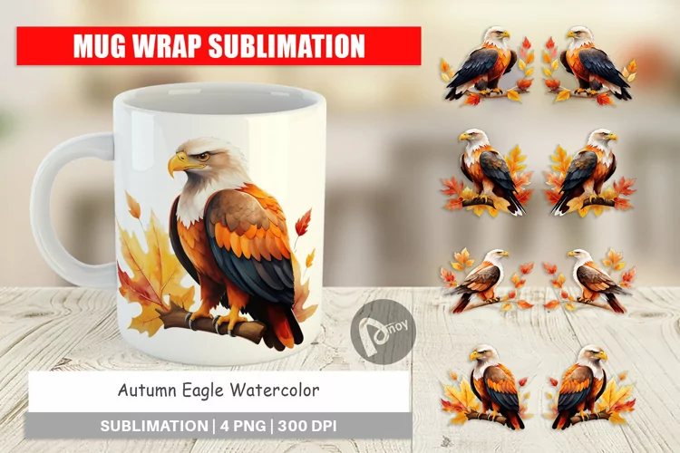 Mug Wrap Design Autumn Eagle Watercolor