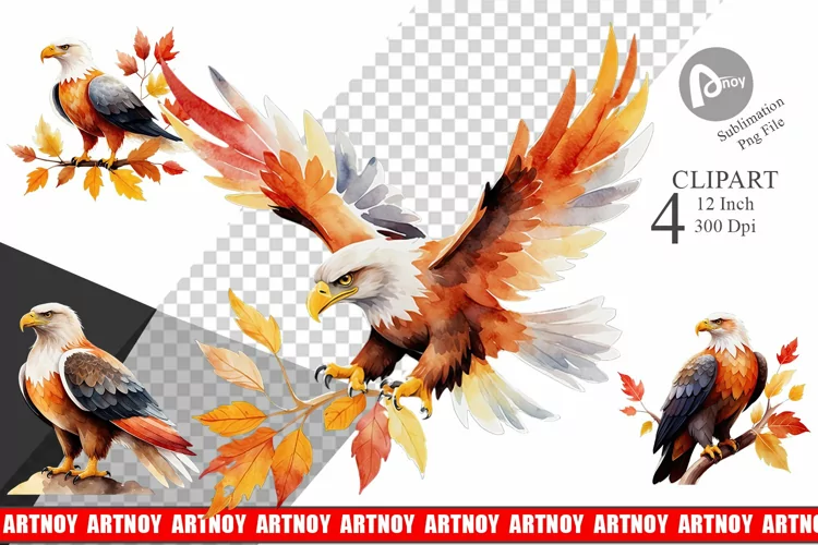 Autumn Eagle Watercolor Clipart
