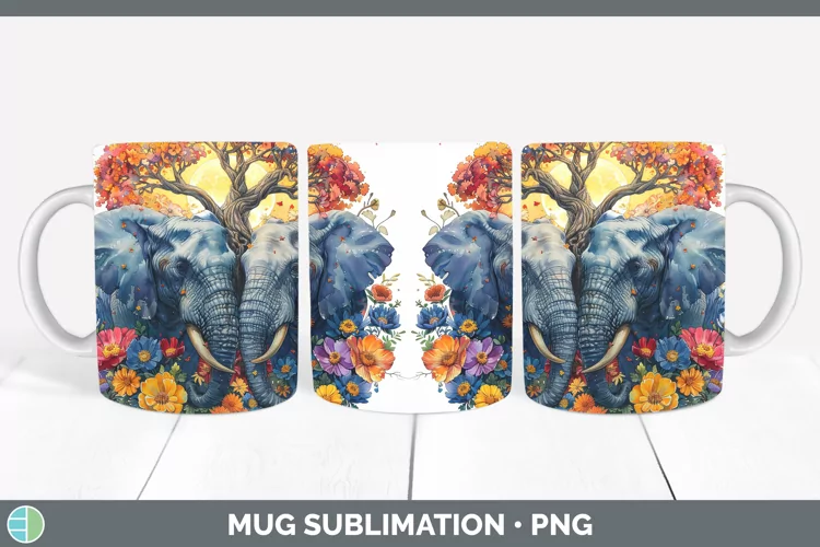 Autumn Elephant Mug Wrap Sublimation Coffee Cup Designs