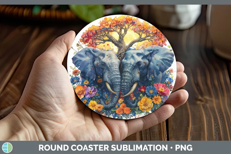 Autumn Elephant Round Coaster Sublimation Coaster Designs