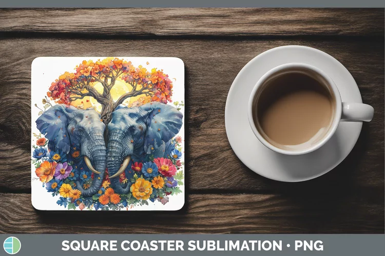 Autumn Elephant Square Coaster Sublimation Coaster Designs