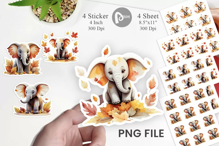 Autumn Elephant Watercolor Sticker