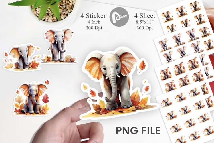 Autumn Elephant Watercolor Sticker