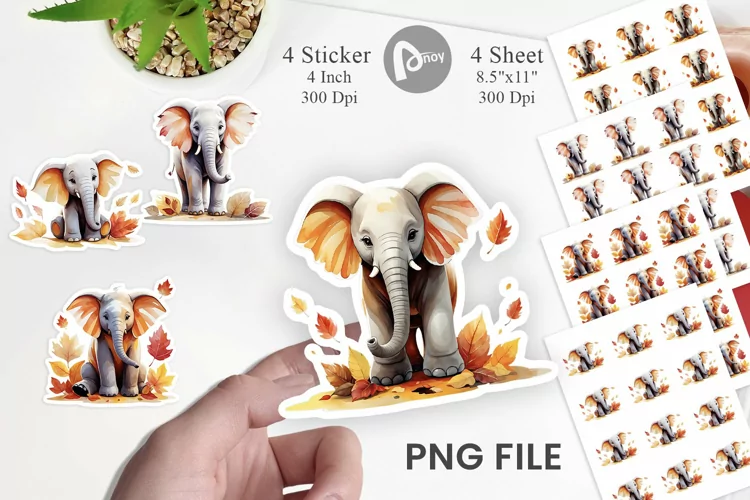 Autumn Elephant Watercolor Sticker