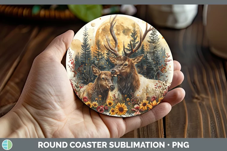 Autumn Elk Round Coaster Sublimation Coaster Designs