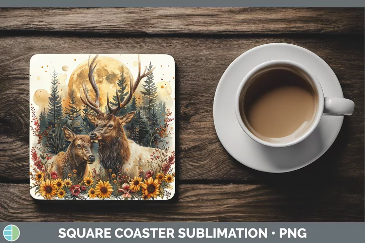 Autumn Elk Square Coaster Sublimation Coaster Designs