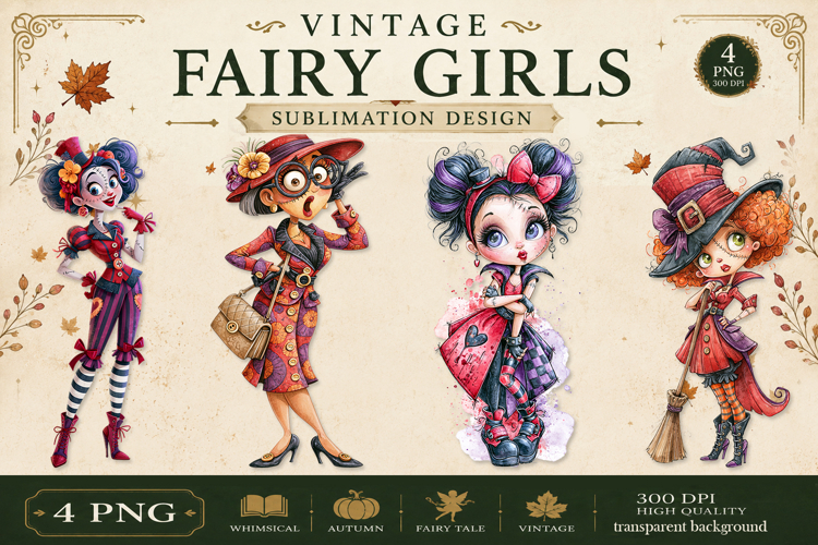 Vintage Fairy Girls PNG Clipart | Halloween Fairy Clipart example image 1