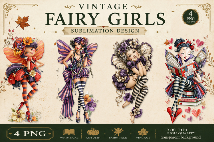 Vintage Fairy Girls PNG Clipart | Halloween Fairy Clipart example image 1