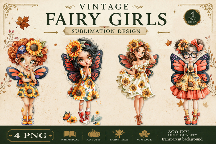 Vintage Fairy Girls PNG Clipart | Halloween Fairy Clipart