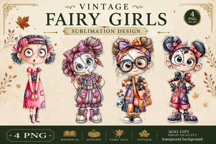 Vintage Fairy Girls PNG Clipart | Halloween Fairy Clipart