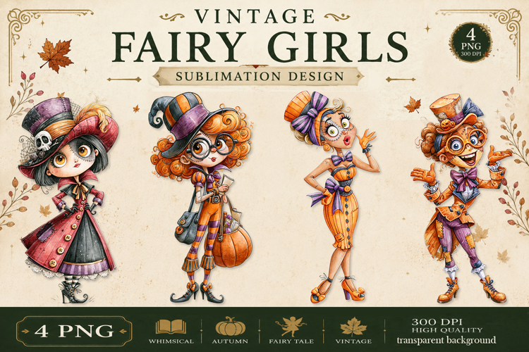 Vintage Fairy Girls PNG Clipart | Halloween Fairy Clipart