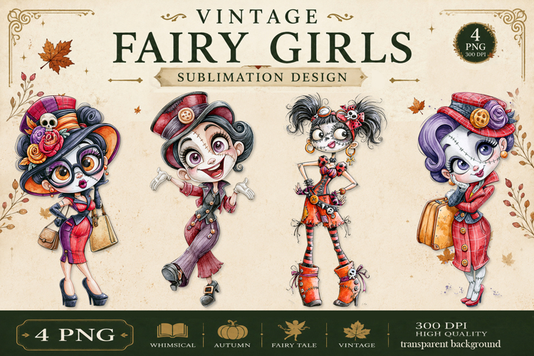 Vintage Fairy Girls PNG Clipart | Halloween Fairy Clipart