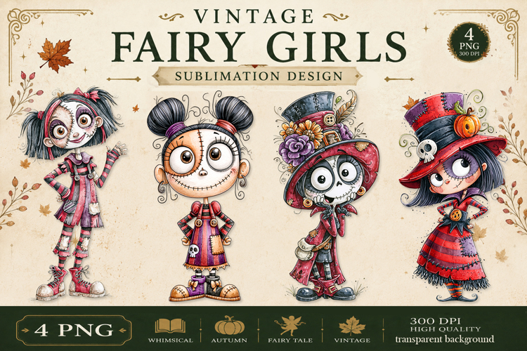 Vintage Fairy Girls PNG Clipart | Halloween Fairy Clipart