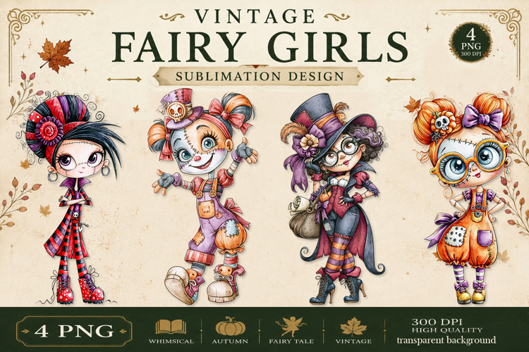 Vintage Fairy Girls PNG Clipart | Halloween Fairy Clipart