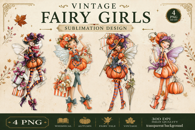 Vintage Fairy Girls PNG Clipart | Halloween Fairy Clipart