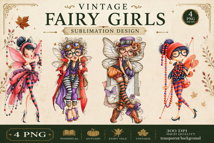 Vintage Fairy Girls PNG Clipart | Halloween Fairy Clipart