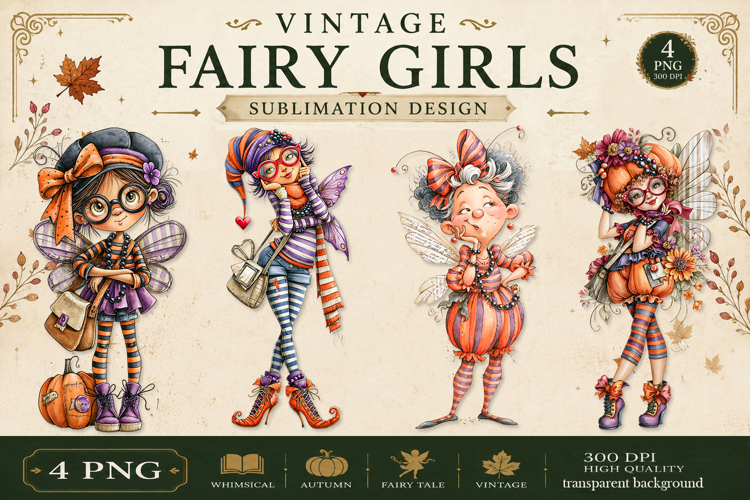 Vintage Fairy Girls PNG Clipart | Halloween Fairy Clipart
