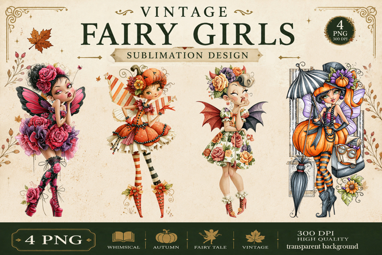 Vintage Fairy Girls PNG Clipart | Halloween Fairy Clipart