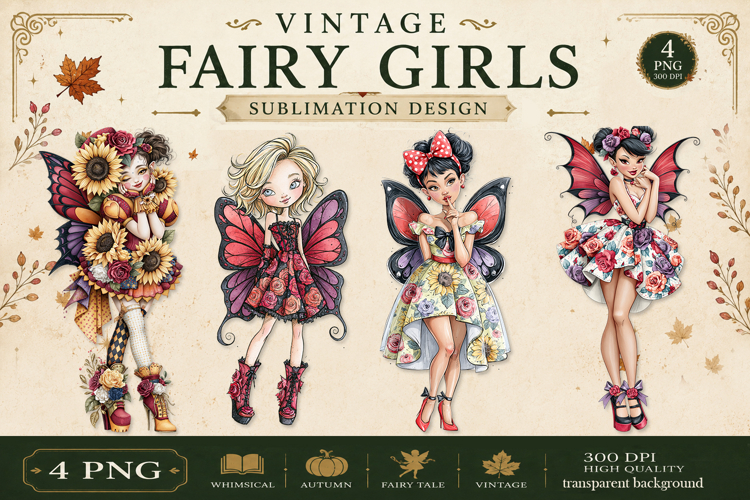 Vintage Fairy Girls PNG Clipart | Halloween Fairy Clipart