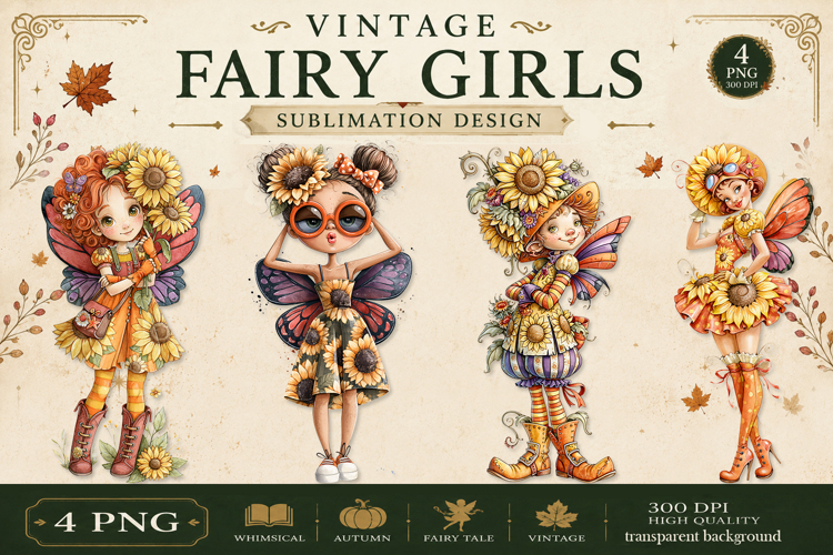 Vintage Fairy Girls PNG Clipart | Halloween Fairy Clipart example image 1