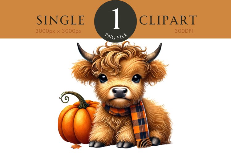 Autumn Fall Highland Cow Watercolor PNG