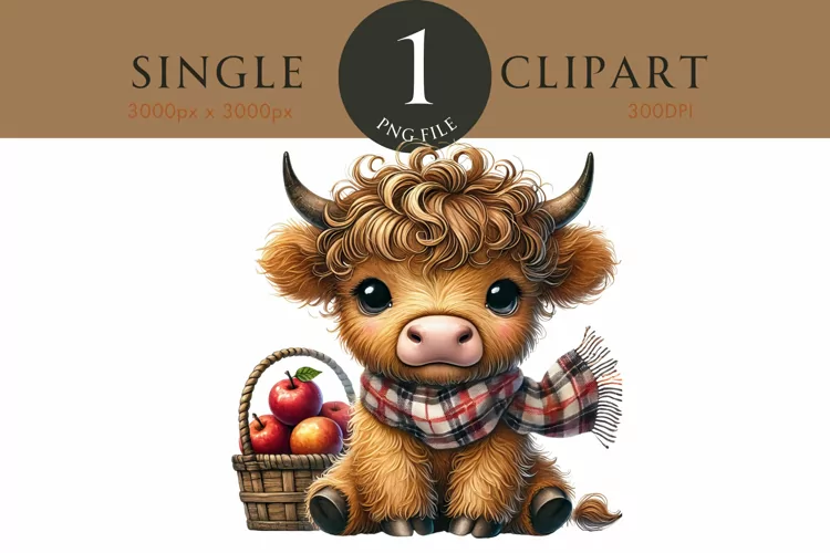 Autumn Fall Highland Cow Watercolor PNG