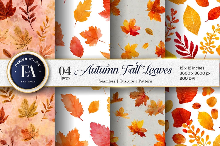 Fall Watercolor Leaves Pattern Art Digital Paper