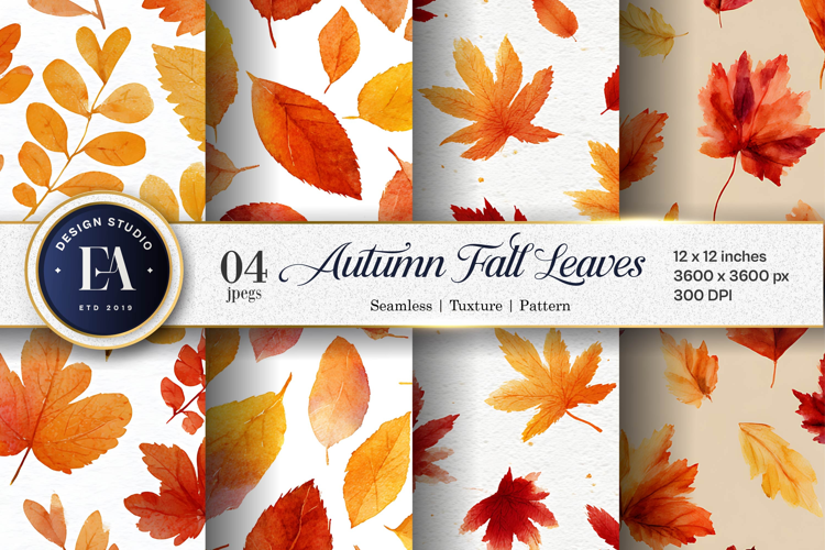 Fall Leaves Watercolor Pattern Art Digital Paper