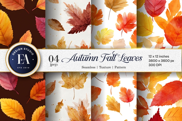 Watercolor Autumn Leaves Pattern Art Digital Paper